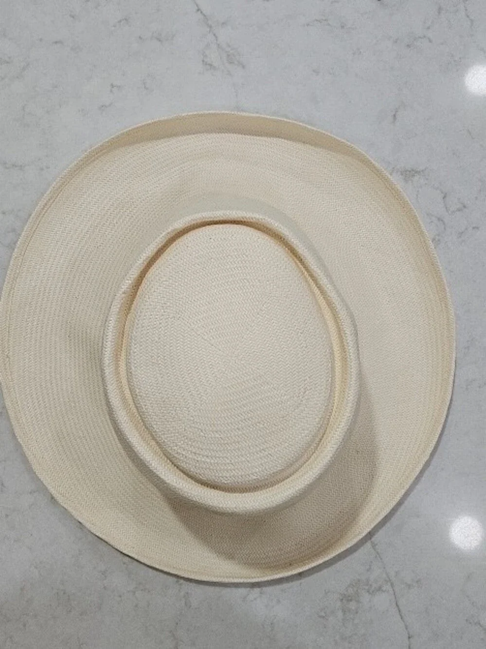 Women’s Cream Straw Sun Hat with Contrast Stitching - Picture 2 of 3